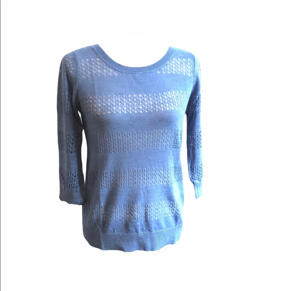 Ann Taylor Knit Light Sweater 3/4 Sleeves Blue S